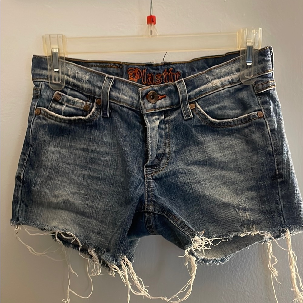 Plastic Island Blue Jean Shorts Distressed Raw-Edge
